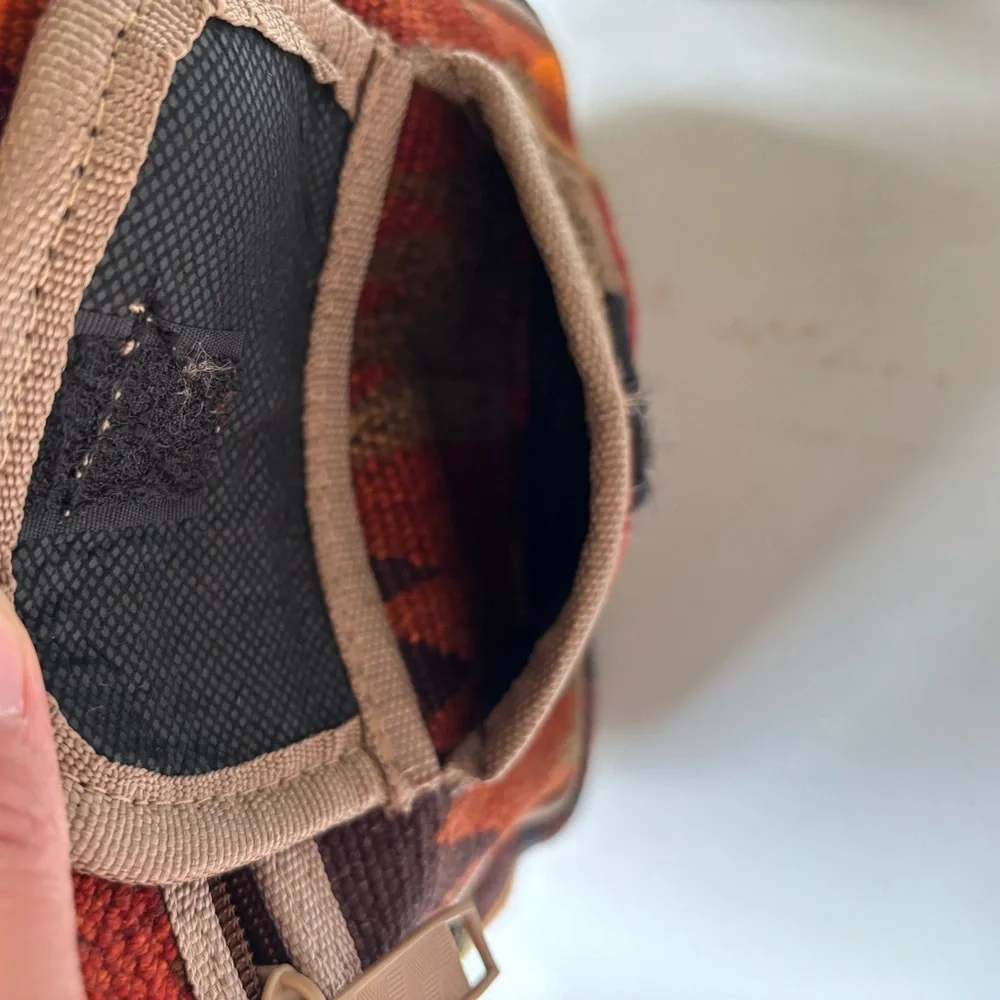 Unique Turkish Kilim Cross-Body Bag Colorful Geometric Pattern & Evil Eye Bead